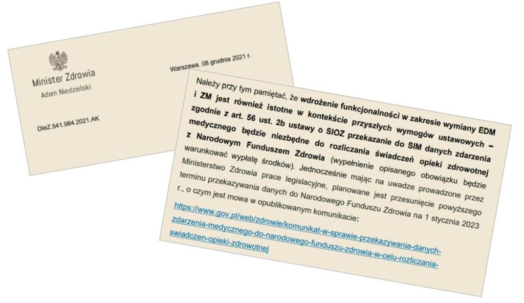 Fragment pisma Ministra Zdrowia Adama Niedzielskiego z 8 grudnia 2021 roku skierowanego do placówek ochrony zdrowia.