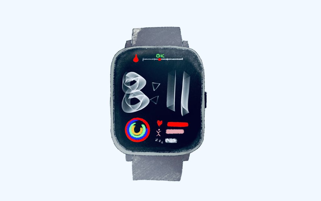 Abstrakcyjna wizualizacja smartwatcha z funkcją pomiaru glukozy we krwi