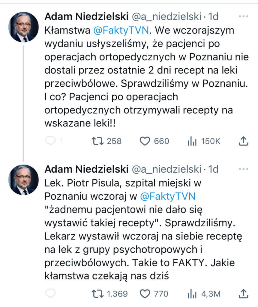 Minister Zdrowia Adam Niedzielski na Twitterze