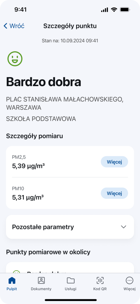 Informacja o bardzo dobrej jakości powietrza - kolor zielony