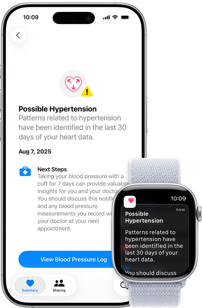 Ostrzeżenie o możliwym nadciśnieniu w zegarku Apple (zdjęcie: Apple)