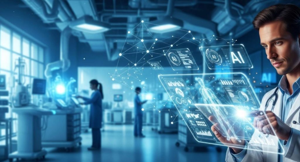 Według danych Vention, 70–85% organizacji ochrony zdrowia deklaruje, że już wdrożyło lub aktywnie wdraża generatywną AI (grafika: Centrum e-Zdrowia)