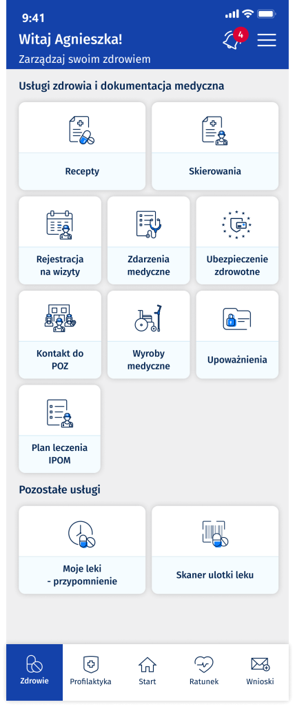 Dokumentacja medyczna jest dostępna na zakładce ZDROWIE
