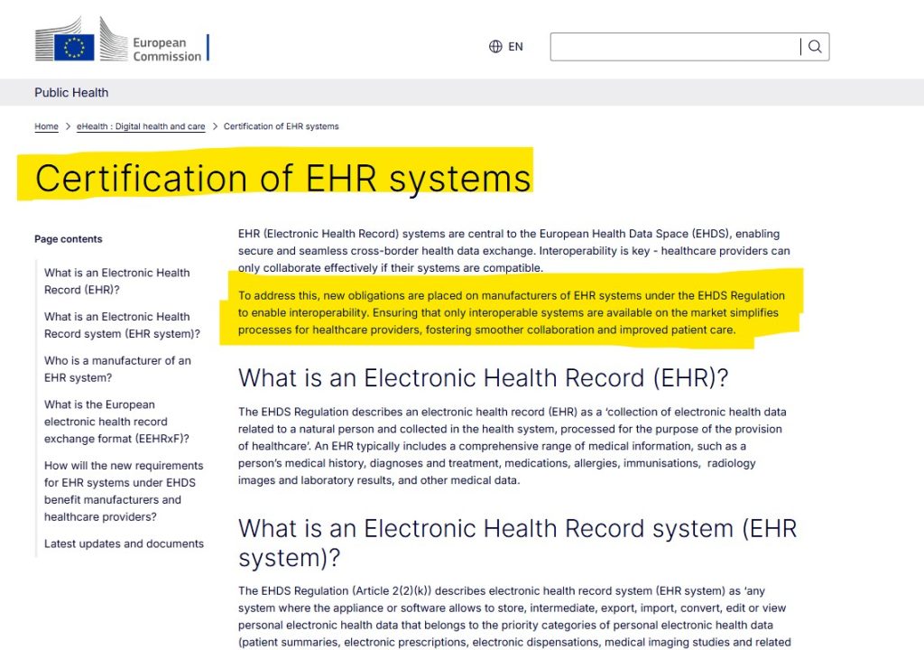 Szczegóły dotyczące certyfikacji systemów elektronicznej dokumentacji medycznej w związku z EHDS (źródło: Komisja Europejska)