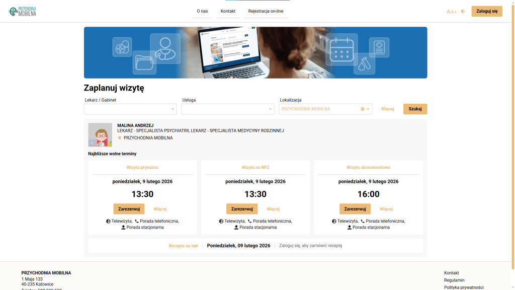 Testowy widok Portalu Pacjenta KAMSOFT-u